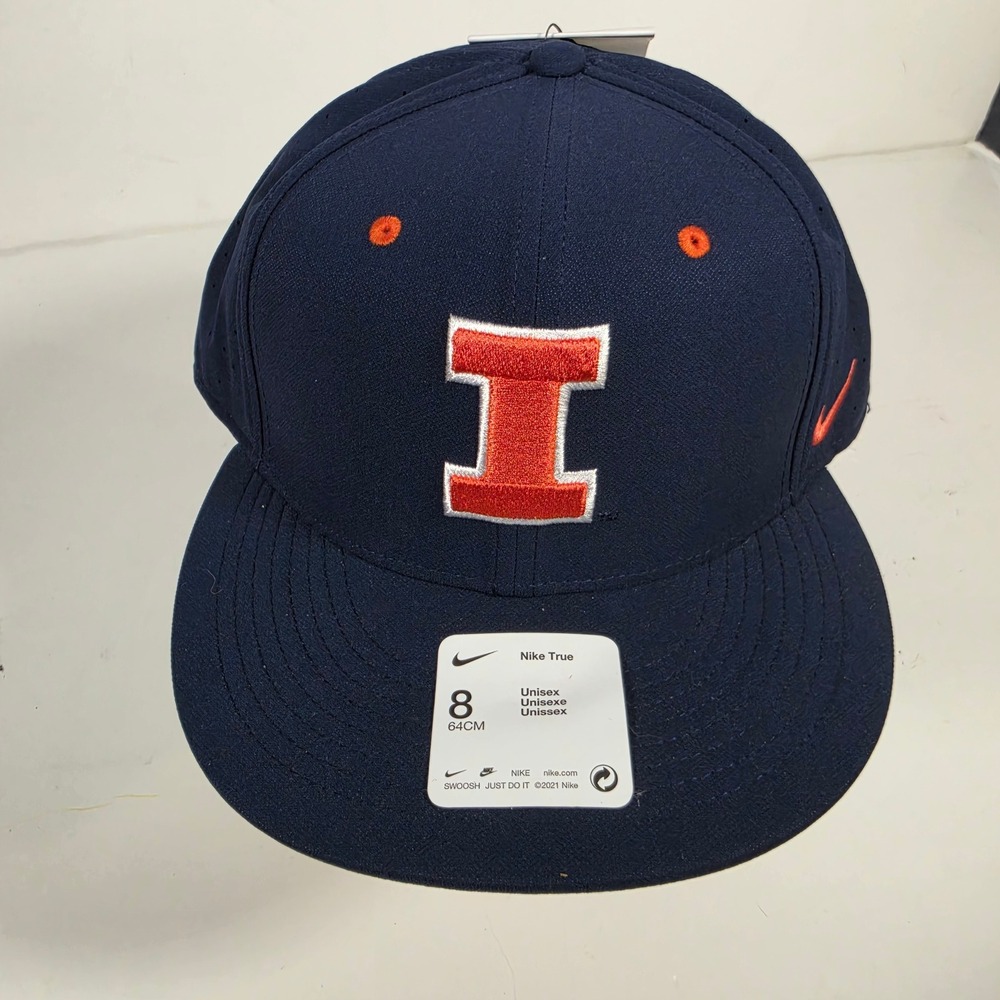 Nike Illinois Fighting Illini Aero True Fitted On Field Baseball Hat Navy Size 8